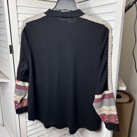 Maurice's Plus Size Crochet Fair Isle Mock Neck Long Sleeve Tee Black Women's 2X - Picture 4 of 7